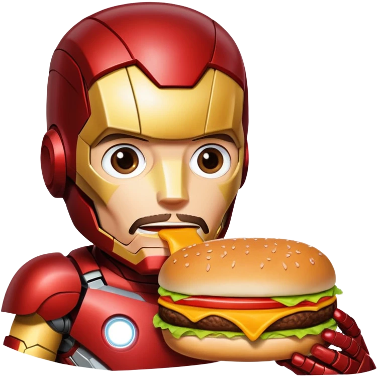 Iron man eating a cheeseburger emoji