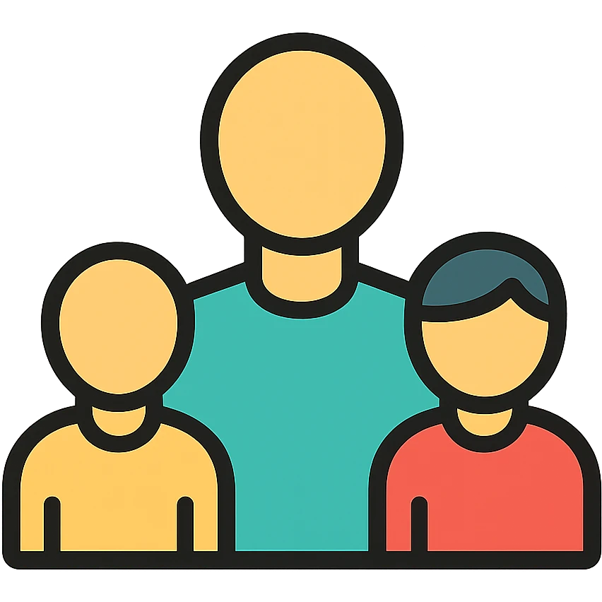 family icon with single parent and two children, modern color outline, friendly and inclusive emoji