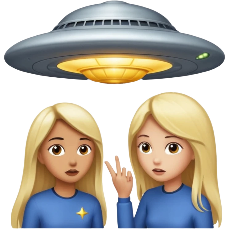 A girl with dark hair and a tan skin and a girl with long blonde hair getting sucked up by a ufo emoji