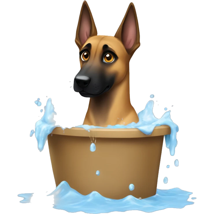 malinois qui se douche, prend son bain  emoji