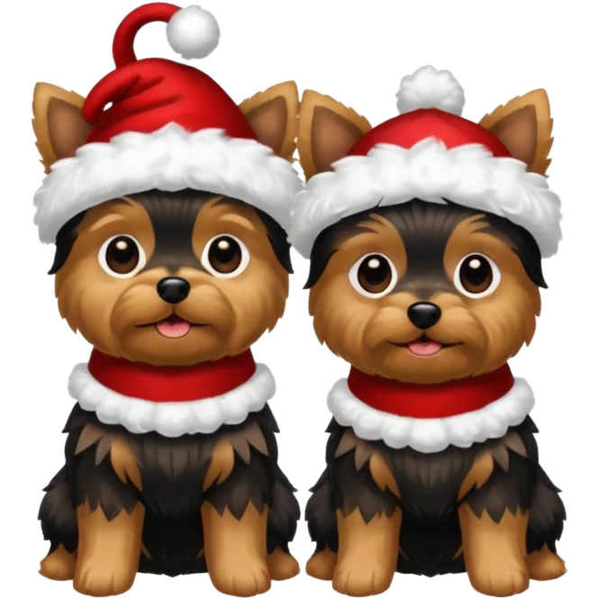 2 yorkies in Christmas outfit  emoji
