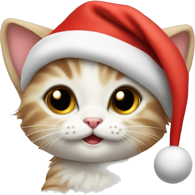 Tiny adorable kitten wearing a Santa hat emoji