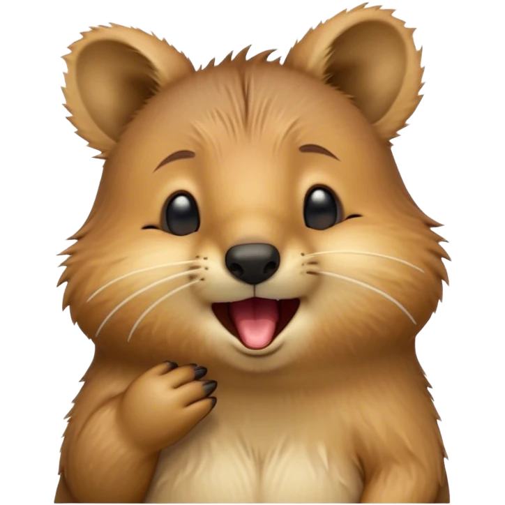 Cinematic Cute Yawning Quokka Portrait Emoji, Head tilted slightly with a dramatic, wide-open yawn, showcasing a soft, downy brown fur with a slightly droopy expression and eyes barely open in drowsy contentment, Simplified yet irresistibly adorable features, highly detailed, glowing with a soft, cozy glow, high shine, relaxed yet expressive, stylized with a touch of playful charm, bright and endearing, soft glowing outline, capturing the essence of a sleepy yet affectionate quokka, so drowsy it feels like it could stretch out of the screen and curl up for a nap! emoji