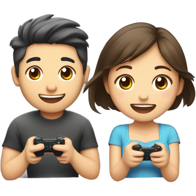 Cute asian couple excitedly playing video games emoji