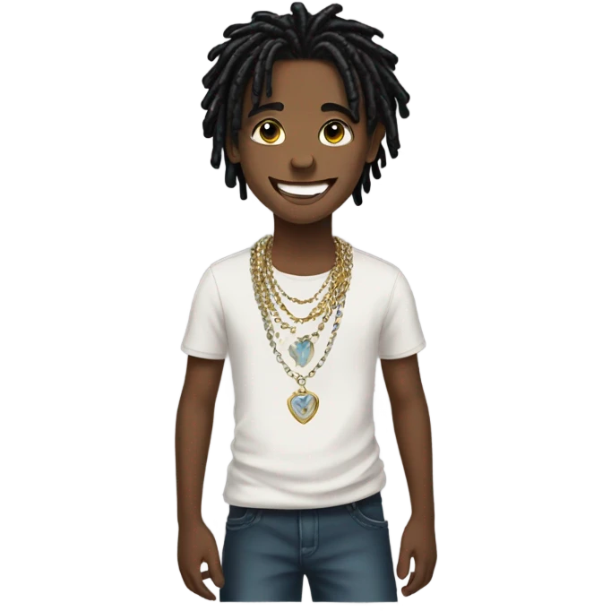 smiling boy with jewelry with black dreadlocks emoji