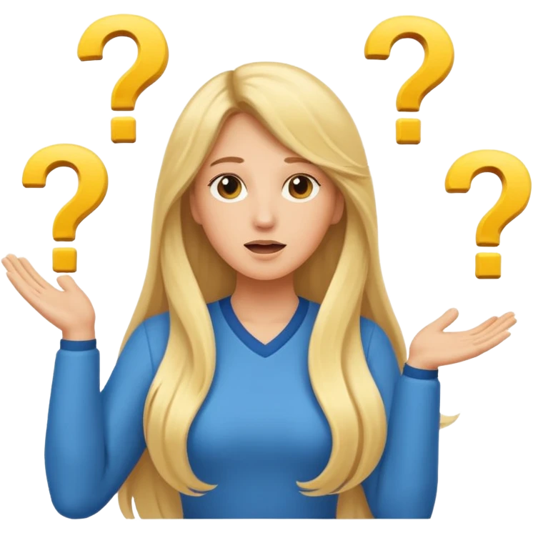 lady with long blonde hair throwing question marks in the air saying why emoji