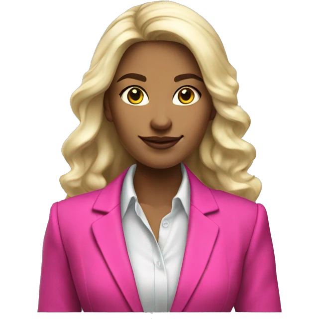 a 25 years old business woman in finance with long curled platinum blonde hair wearing hot pink blazer emoji