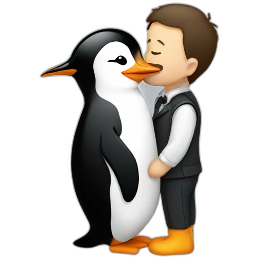 Man kissing a penguin emoji