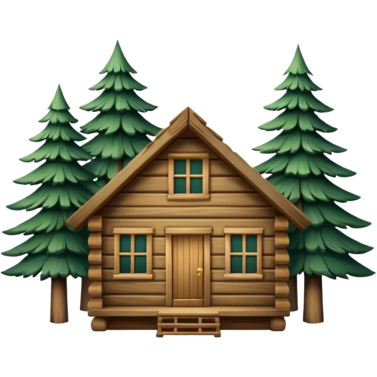 cabin in the woods, surrounded by pines emoji