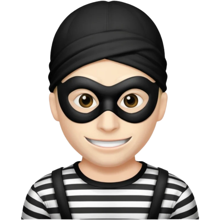 a portrait of robber, mask-wearing with sneaky eyes and a mischievous grin emoji