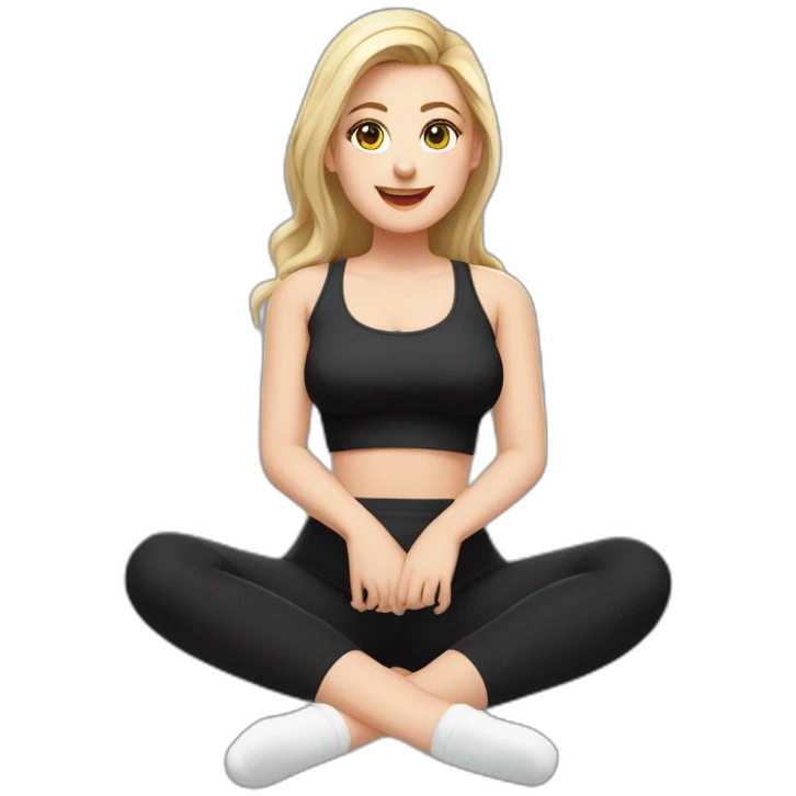 Front view full body curvy caucasian beauty sits on the floor straight hands up black skirt white knickers white socks emoji