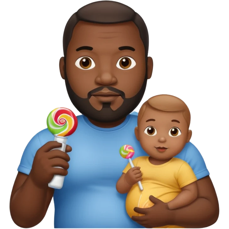 Big black man hold a  baby bottle and a lollipop emoji