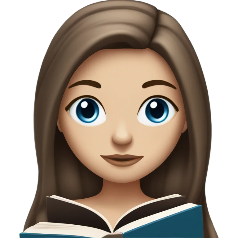 White girl, long brown hair, piercings, tattoos, reading book, blue eyes emoji