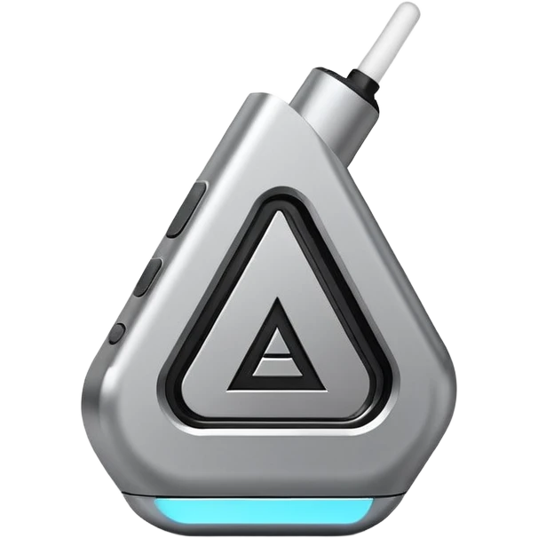 Minimalist vector letter A logo, designed as a sleek vape pod system. Metallic, geometric, clean lines. Transparent background. emoji