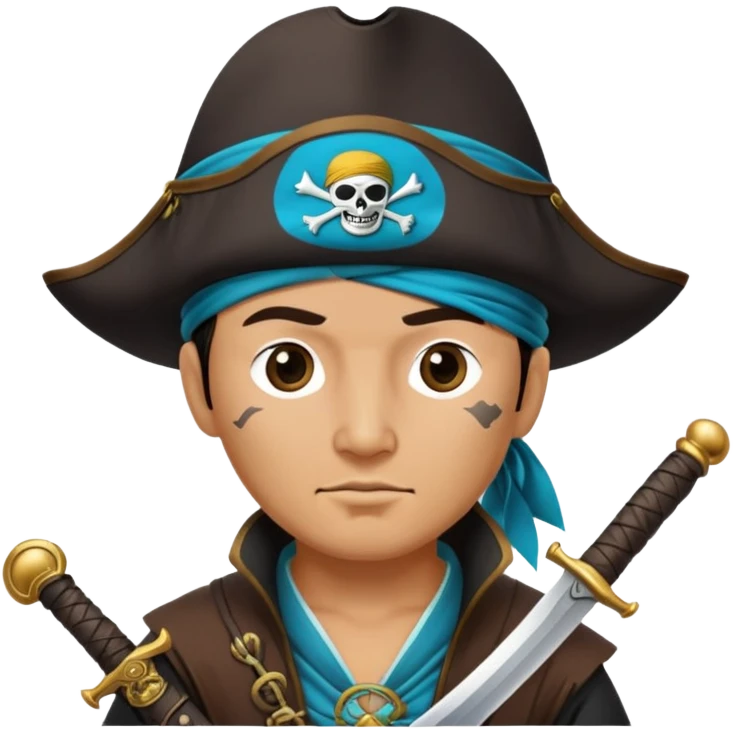 Kazakh pirate wearing traditional Kazakh hat and clothes with an eye patch and a pirate sword emoji