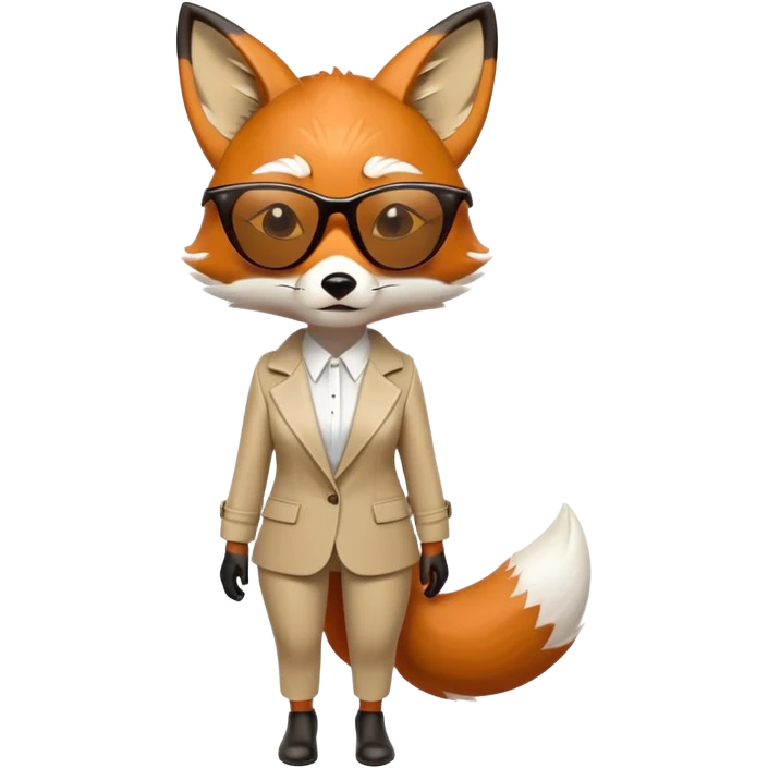serious anthropomorphised female fox in stylish outfit with sunglasses, crying and looking to the left, full-body view emoji