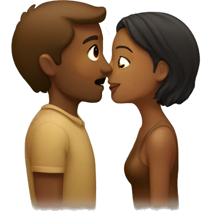Tan man kissing brown girl emoji