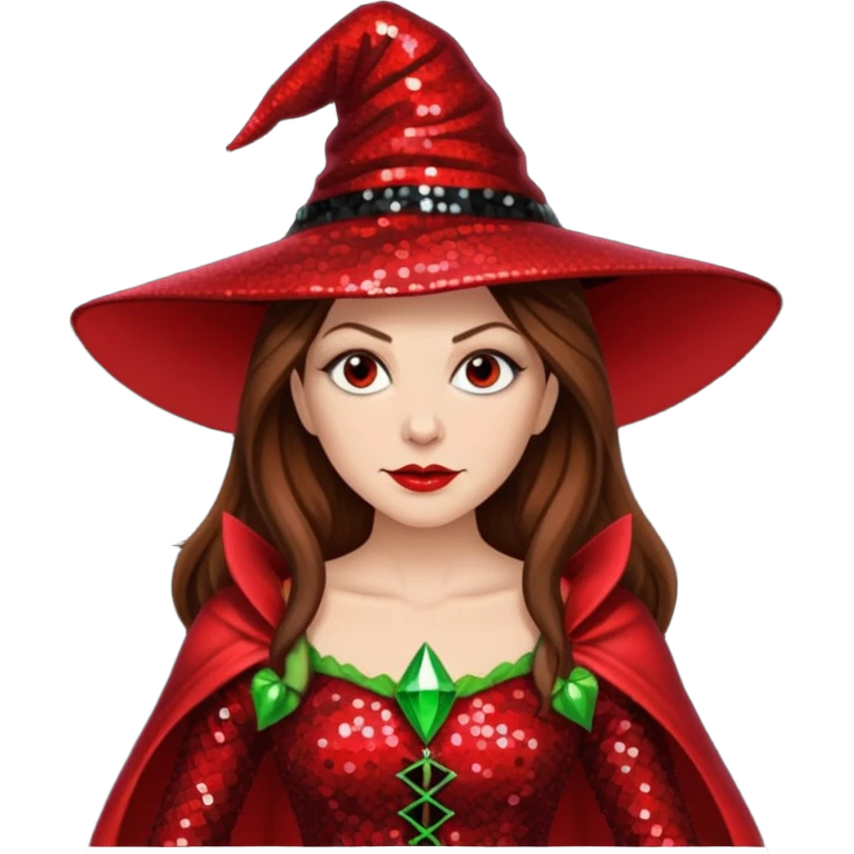 Wicked Witch of the East from the Wizard of Oz with long brown hair, red sequin outfit emoji
