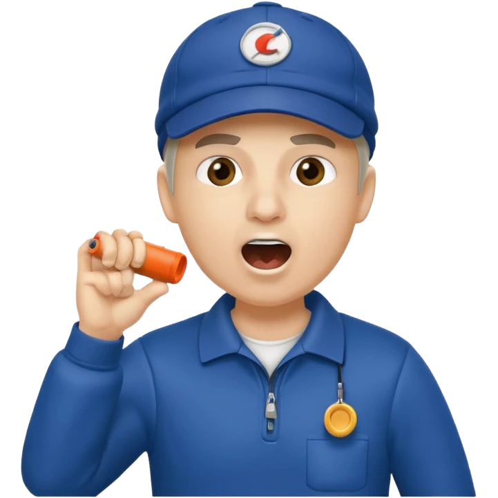 A coach with a cap and whistle, shouting instructions energetically. emoji