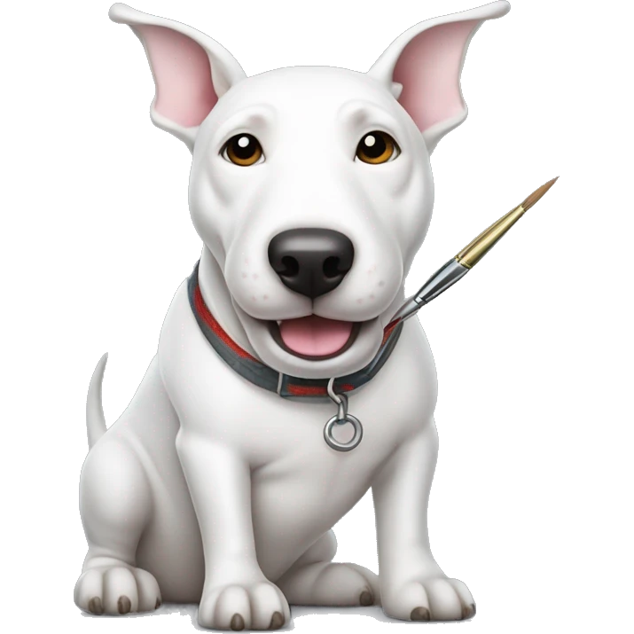 White bull terrier dog holding a paint brush  emoji