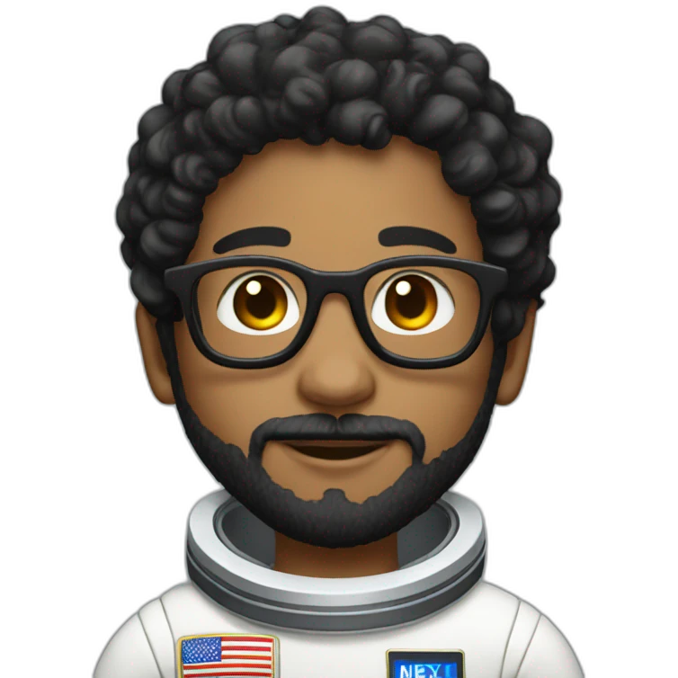 Boy with black short curly hair and beard wearing glasses astronaut emoji
