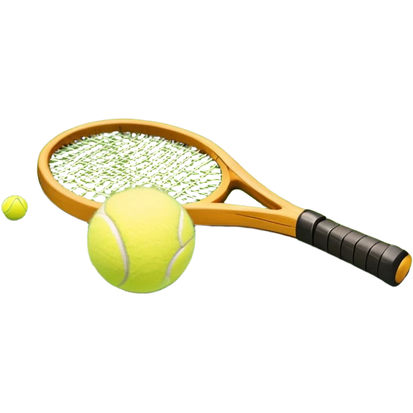 A tennis racket and ball placed on the grass court, with the lines of the court clearly visible in the background. The scene captures the essence of the sport, highlighting the equipment and the vibrant, open atmosphere of a tennis match emoji