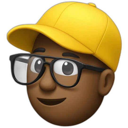 crea un emoji amarillo con lentes de aviador de color negro y gorra negra emoji