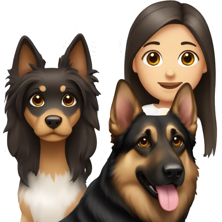 Two girls with dark brown long hair with a German shepherd and a white Labrador  emoji