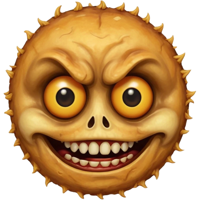 Deep fried scary face with teeth and creepy eyes emoji