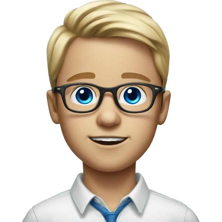 realistic portrait of boy with blue eyes wearing glasses emoji
