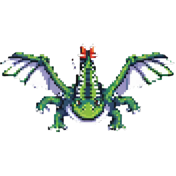 playful crocodile with airplane wings and tail, pixel art style emoji