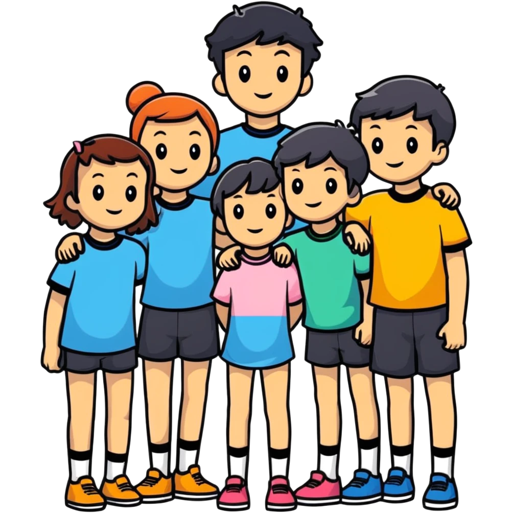 Seven boys and three girls standing together as a group emoji