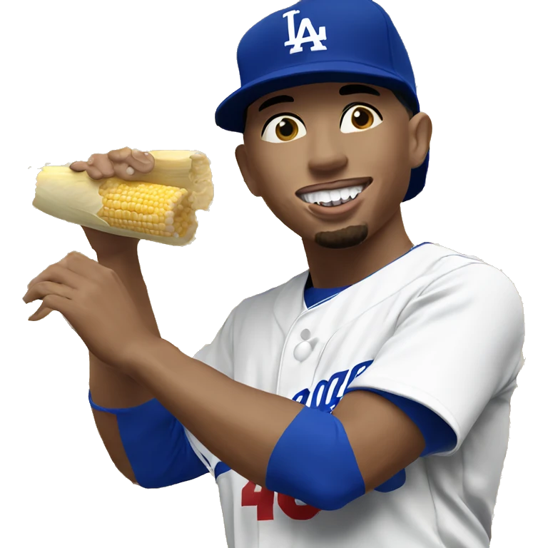 Mookie betts in dodgers uniform eating corn emoji