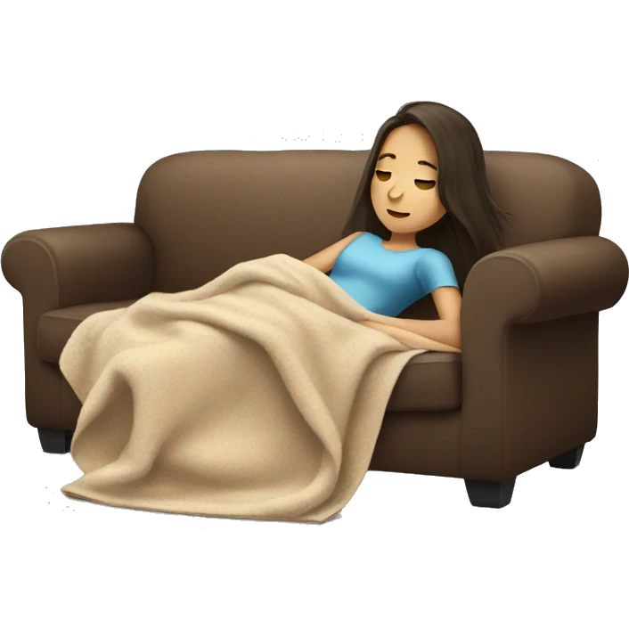 Brunette girl laying on the couch with a blanket around her emoji