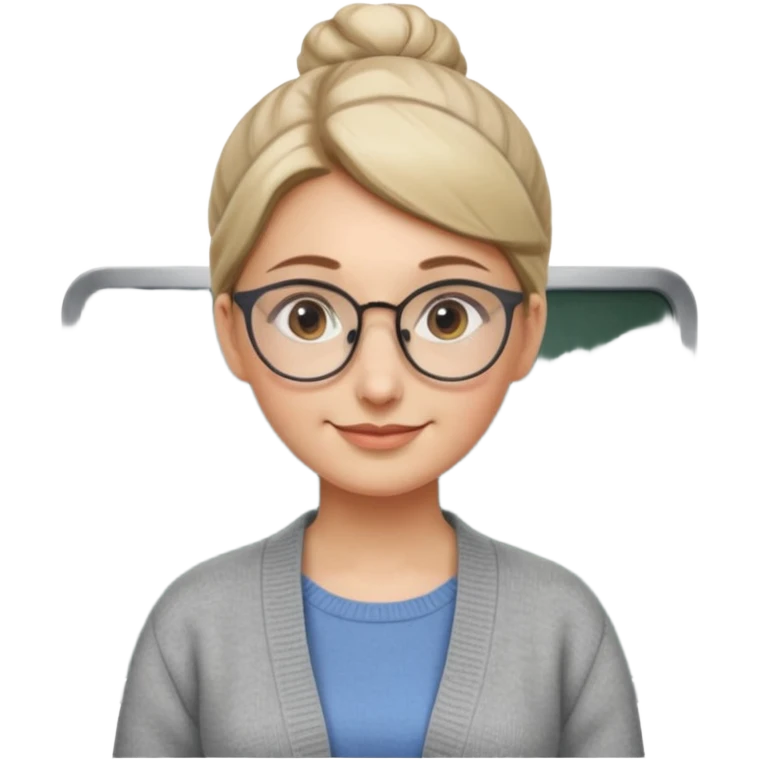Librarian Style – neat bun, thin metal glasses, calm gentle smile.














































 emoji