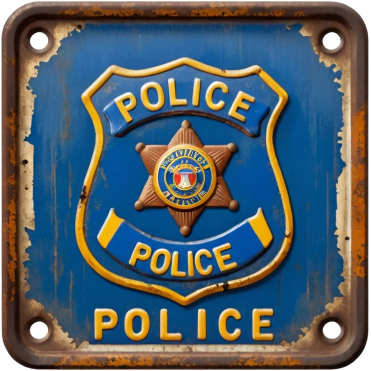 cinematic - aesthetic brilliant divine lighting, oil paint - vintage police plate rusty and broken emoji