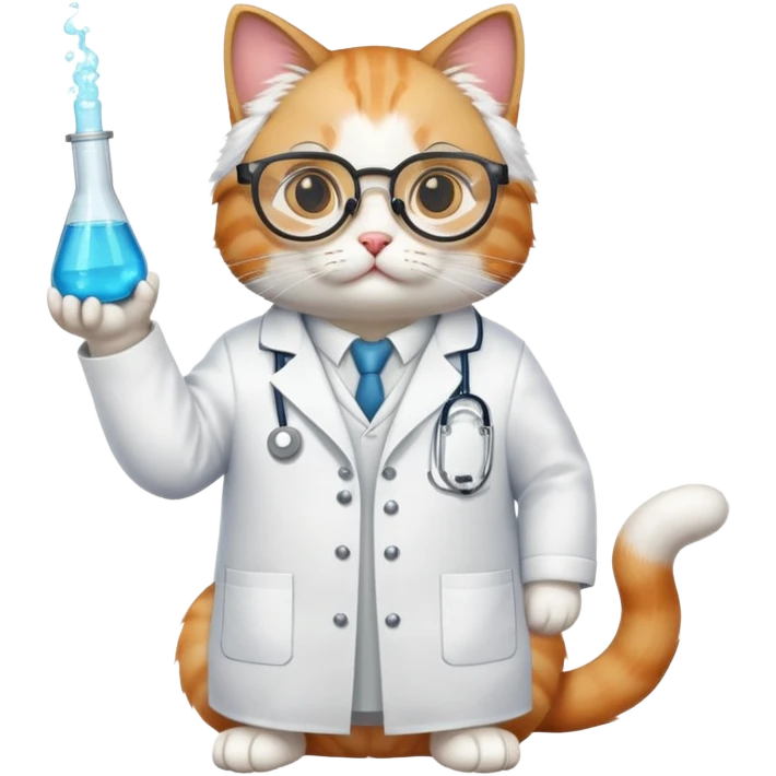 cat full body sitting wearing scientist glasses and a lab coat emoji