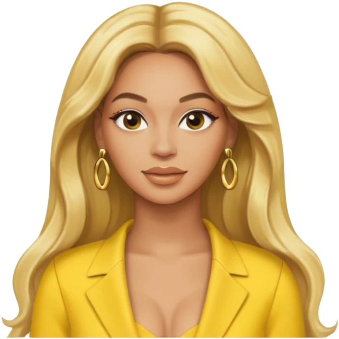 Beyonce with long blonde hair, yellow outfit and earring emoji
