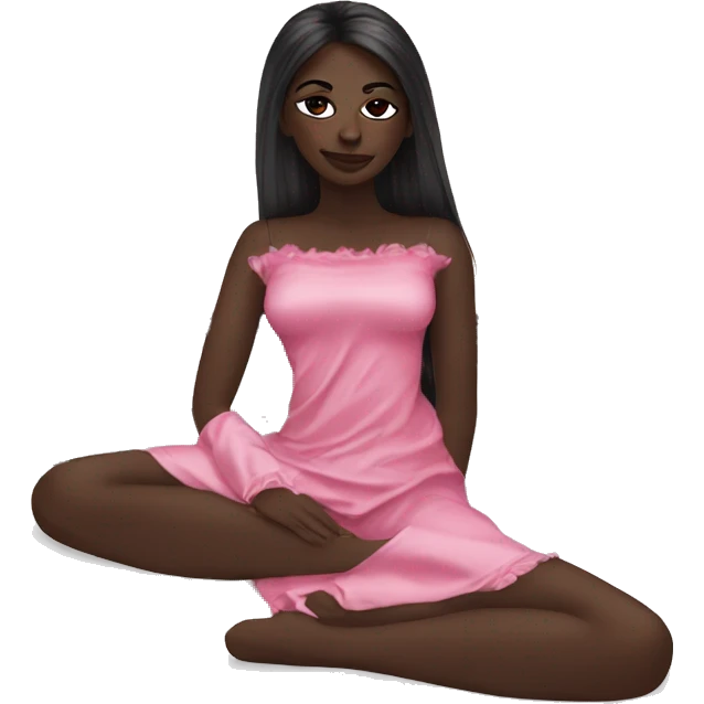Dark skin girl  long straight hair Pink satin sleep mask emoji