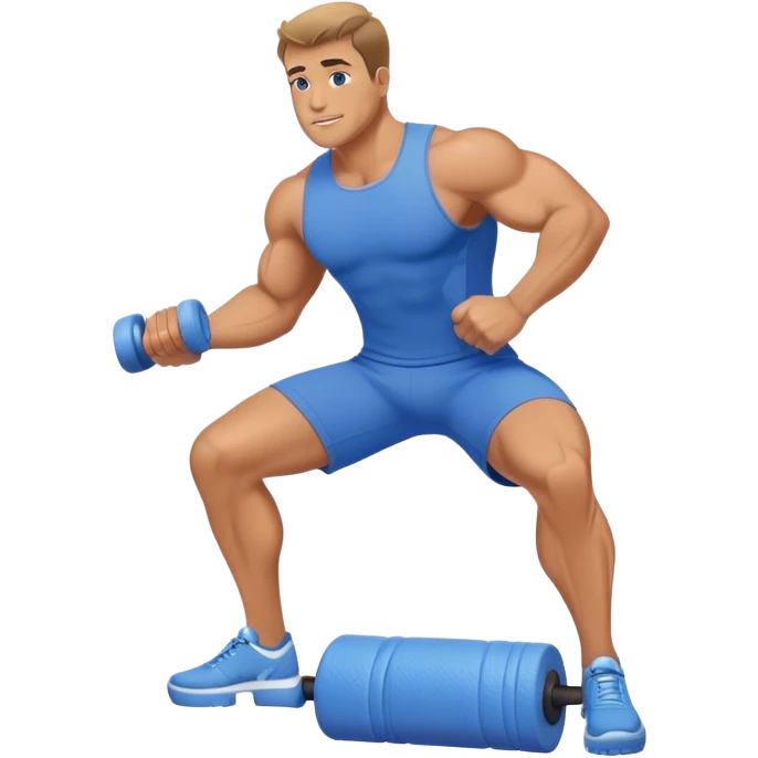 buff guy blue shorts rolling on foam-roller emoji