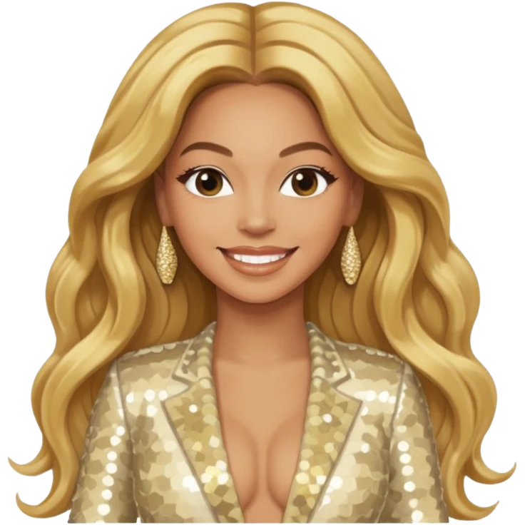 Beyonce with long golden blonde hair, ivory sequin tour outfit emoji