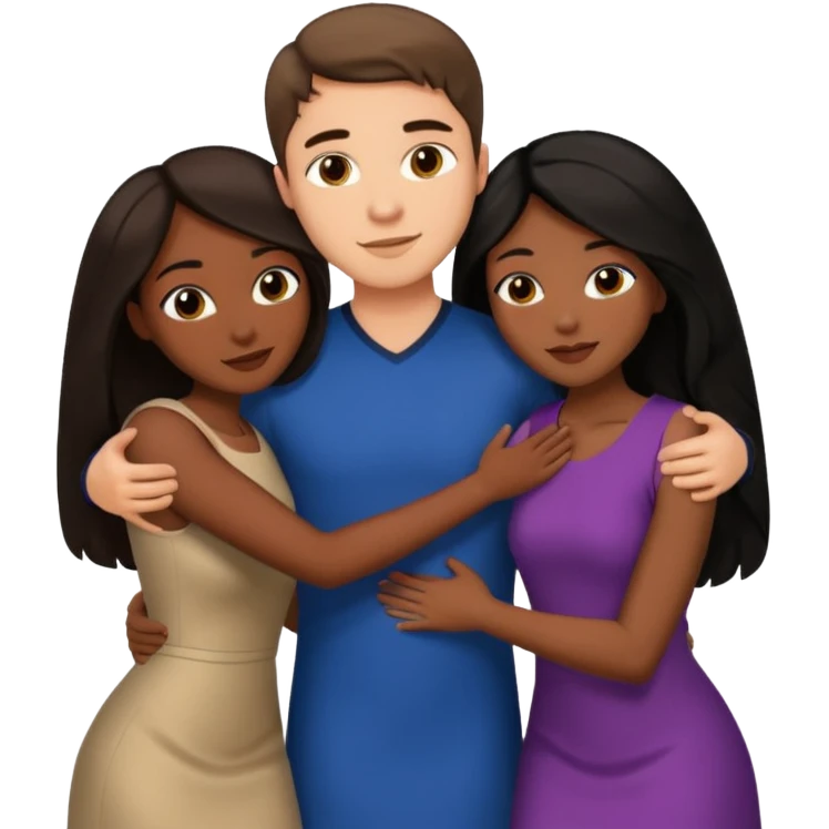 one american italian young brown-haired man surrounded by three african women with large butts hugging him and each other and massaging his crotch emoji