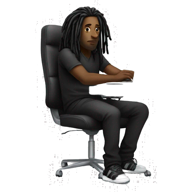 Black-guy-with-dreads-wearing-black-trackstuit-sitting-down-on-chair facing-foward-focused-on-laptop-computer- emoji