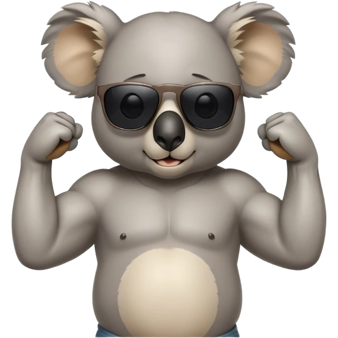 anthropomorphised koala in casual clothing, wearing dark sunglasses, flexing muscles emoji