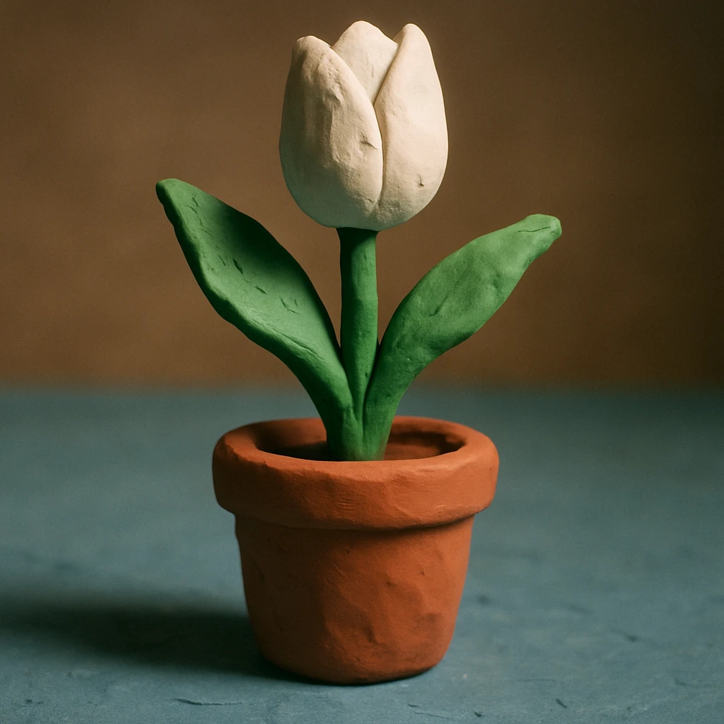 white tulip, claymation style, matte plasticine texture, visible fingerprints emoji