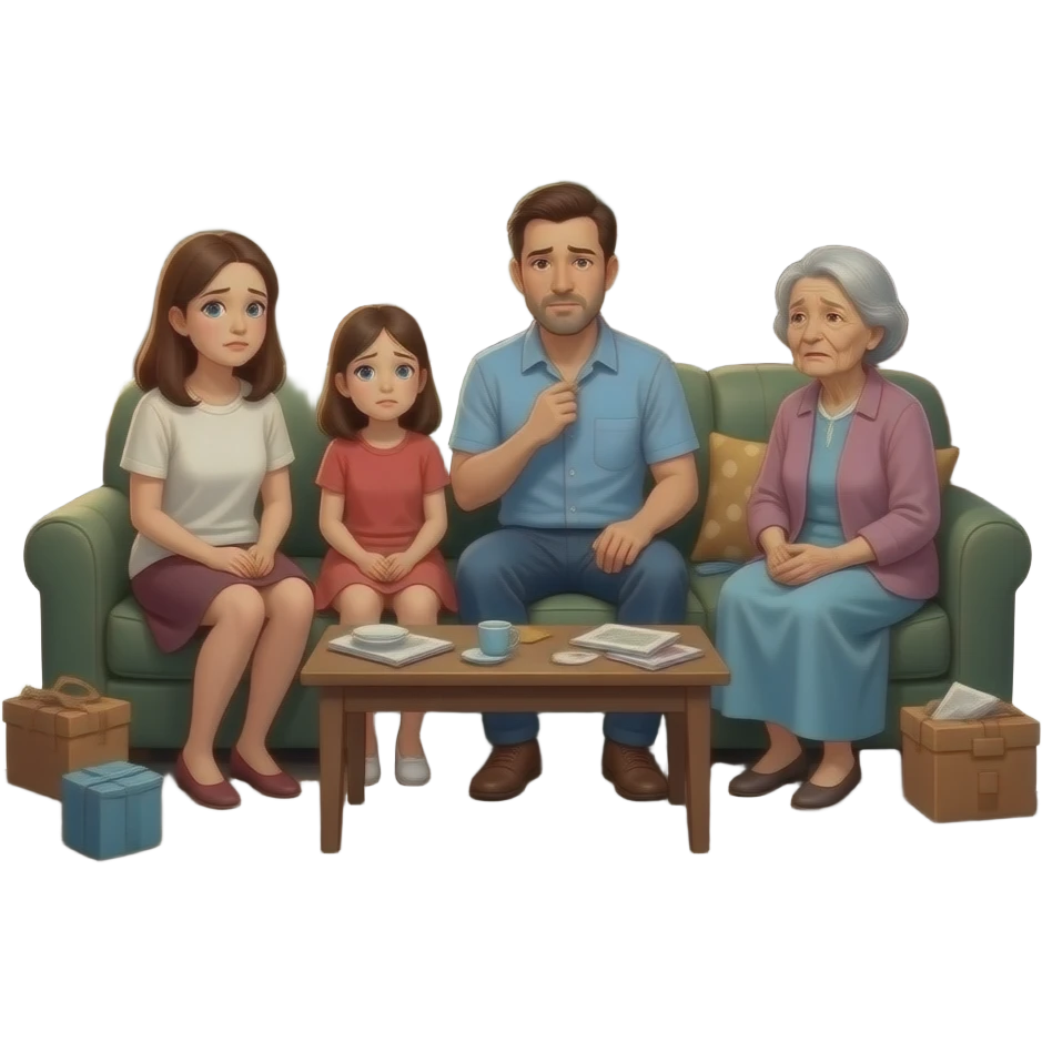 Ambiente familiar(dos niñas, la mama, el padre y la abuela) deteriorado, desgaste emocional, y desacuerdo sobre ingresar a la suegra en residencia. emoji