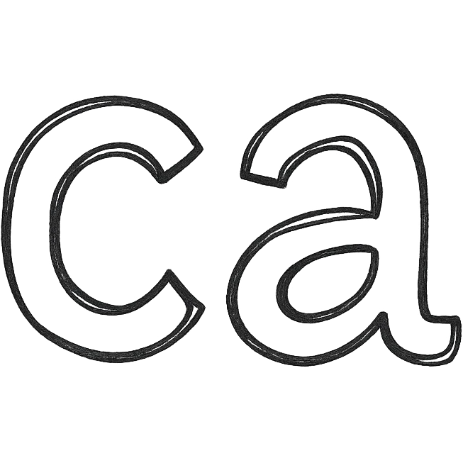 the letters 'ca' in a hand-drawn outlined icon style, playful emoji