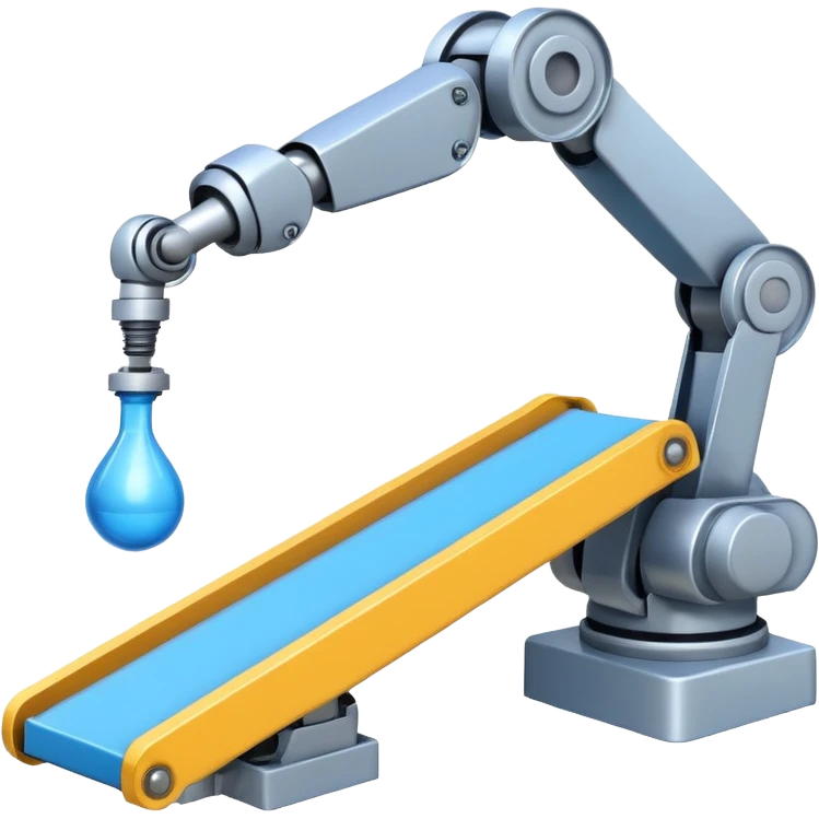 robot arm which is picking blue block on conveyor belt emoji