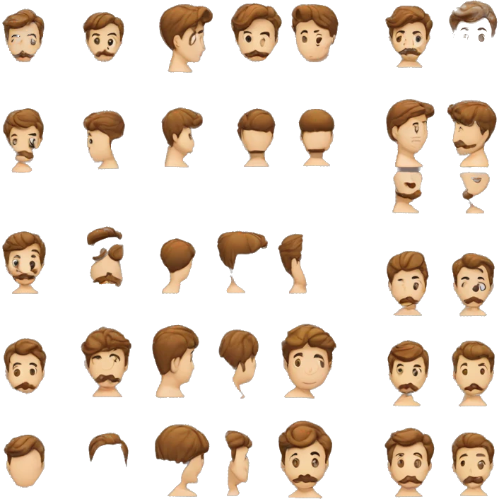 Homme jeune cheveux marron long nez et moustache  emoji