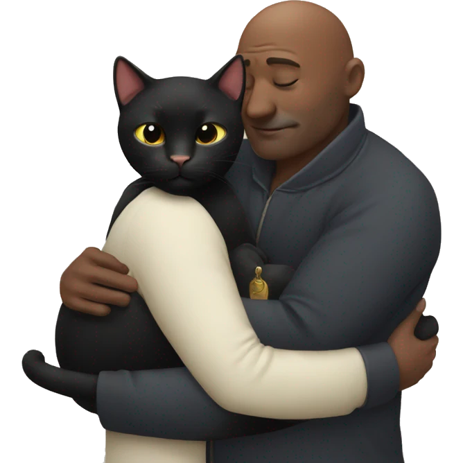 Black cat cuddling bald man  emoji